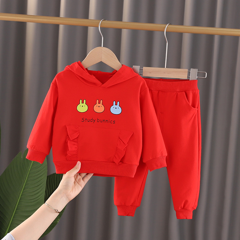 3 Rabbits Suit RedBaby girl suit Foreign style spring baby child clothes spring and autumn 1 One 3 year 0 Children's clothes 2 children girl spring clothes