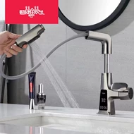 Vòi hiển thị kỹ thuật số dạng kéo màu xám súng vòi cảm biến nâng nước nóng lạnh vòi nước cảm biến