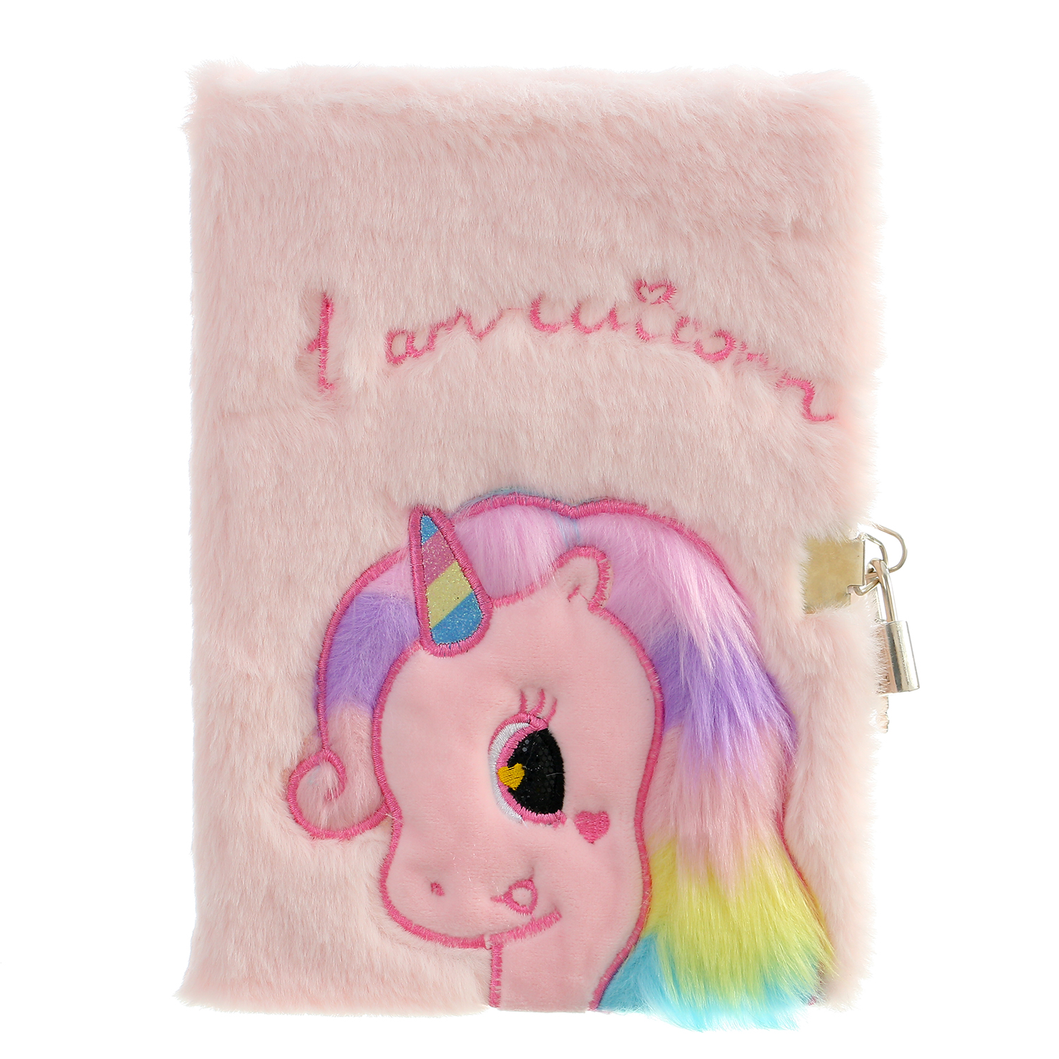 Unicorn Pink - With Lockins the republic of korea Cute pink Girlish heart unicorn Hand book Plush diary student travel Chronicle notebook