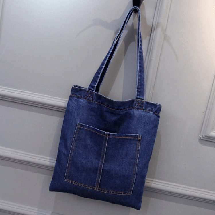 Denim Style 01 Dark Bluetrend the republic of korea Simple leisure cowboy Canvas bag like a breath of fresh air portable Cloth bag Solid color Versatile literature The single shoulder bag