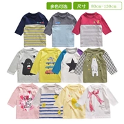 Quần áo trẻ em Nhật Bản cho bé trai và bé gái mùa xuân và mùa thu đoạn tay áo bảy điểm Áo thun bé cổ tròn sơ mi chạm đáy sơ sinh 80-130 - Áo thun