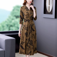 Осеннее платье, длинный ремень, юбка, коллекция 2021, китайский стиль, V-образный вырез