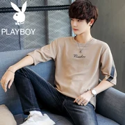 Áo thun nam tay ngắn Playboy phiên bản Hàn Quốc của xu hướng áo thun nam 7 điểm mùa hè áo khoác mỏng tay dài - Áo phông ngắn