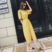 Phụ nữ Hàn Quốc 2019 hè mới nhỏ xinh một chiếc váy gió lạnh xẻ eo eo thon - A-Line Váy