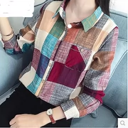 Mùa xuân và mùa thu mới áo sơ mi vải lanh của phụ nữ dài tay mùa thu mỏng phần cotton và áo sơ mi kẻ sọc bên ngoài áo sơ mi - Áo sơ mi