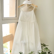 Mùa hè nhỏ tươi ngọt phần mỏng váy ngủ nữ mùa hè cotton không tay Hàn Quốc gợi cảm treo băng thông rộng váy ngủ - Đêm đầm