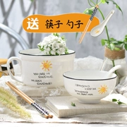 Nhật bản phong cách súp lớn bát dễ thương phim hoạt hình sáng tạo mì ăn liền cup với nắp gạo bộ đồ ăn hộ gia đình bộ đồ ăn gốm bộ muỗng