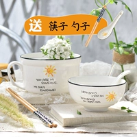 Nhật bản phong cách súp lớn bát dễ thương phim hoạt hình sáng tạo mì ăn liền cup với nắp gạo bộ đồ ăn hộ gia đình bộ đồ ăn gốm bộ muỗng bộ bát đĩa hàn quốc