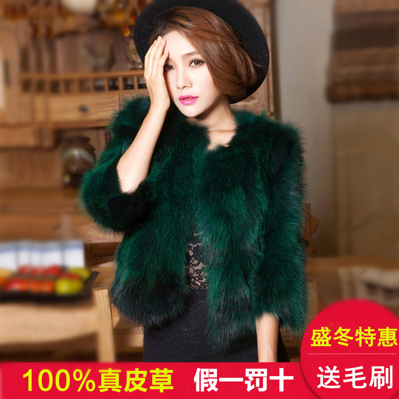 Áo khoác lông nữ đoạn ngắn 2018 mùa đông mới bảy- điểm tay áo vòng cổ mỏng mỏng lông một con bọ cạp lông cáo