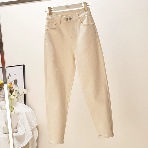 Бежевые джинсы, осенние штаны, коллекция 2021, высокая талия, по фигуре