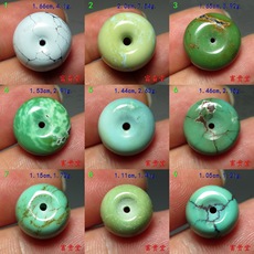 Украшения на руку 湖北十堰原矿绿松石平安扣 高瓷玉化蓝绿色网花绿松石面包圈(1-9)