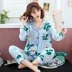 Bộ đồ ngủ mùa xuân và mùa hè của phụ nữ mỏng phần dài tay cotton lụa ngọt ngào cardigan cotton nhân tạo cotton nữ điều hòa không khí nhà quần áo tháng - Pyjama thời trang nữ Pyjama