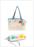 Соломенный шоппер, сумка-чехол, синий комплект