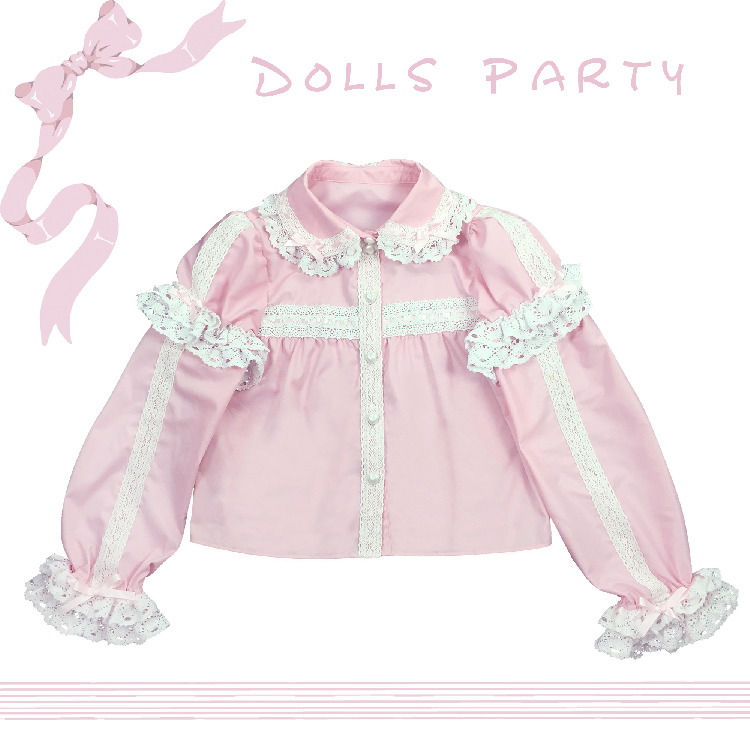 Pink & Shirt (Straight Sleeve & Sleeve)Boban sugar 【 The fourth batch shirt Deposit make an appointment 】 DollsParty original lolita Stitched sleeve Built in