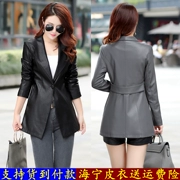 Áo khoác da nữ thời trang Hàn Quốc trong phần dài là mỏng Hained leather nữ áo khoác da Slim eo phù hợp với da