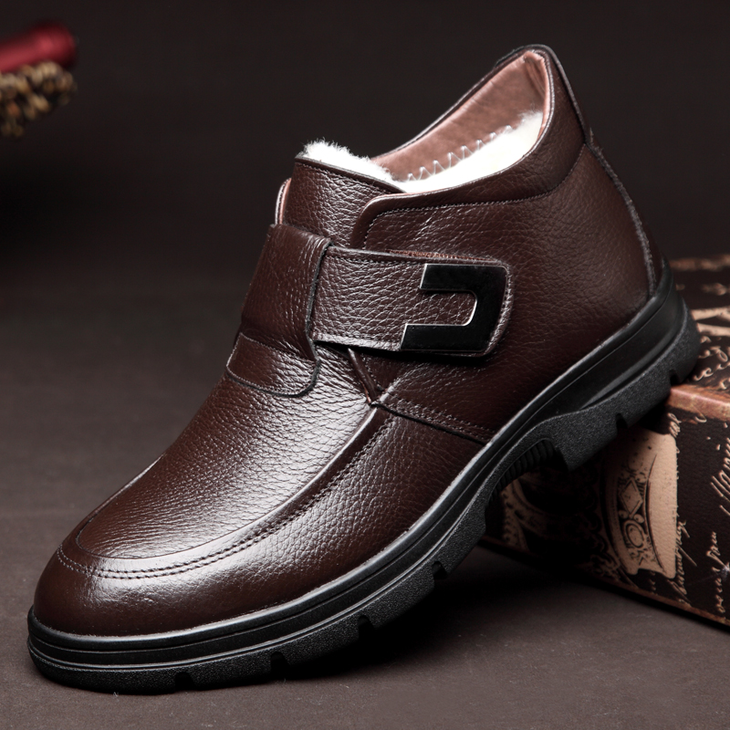 9290 Brown (Buckle)cotton-padded shoes male winter keep warm Plush thickening genuine leather wool man lined shoe Middle aged and elderly non-slip the elderly Dad shoes