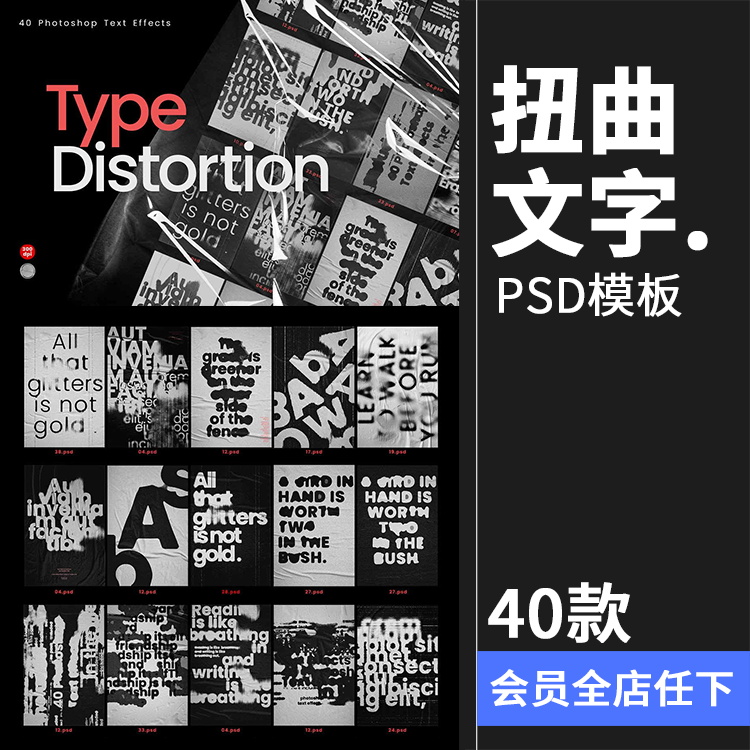 40款噪点磨损扭曲文字毛刺毛边模糊故障海报效果