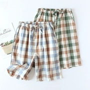 Pyjama Quần Quần Short Nam Mùa Hè Giặt Cotton Cotton Mỏng Kẻ Sọc Nhật Bản Size Lớn Rời Nhà Năm Điểm Quần