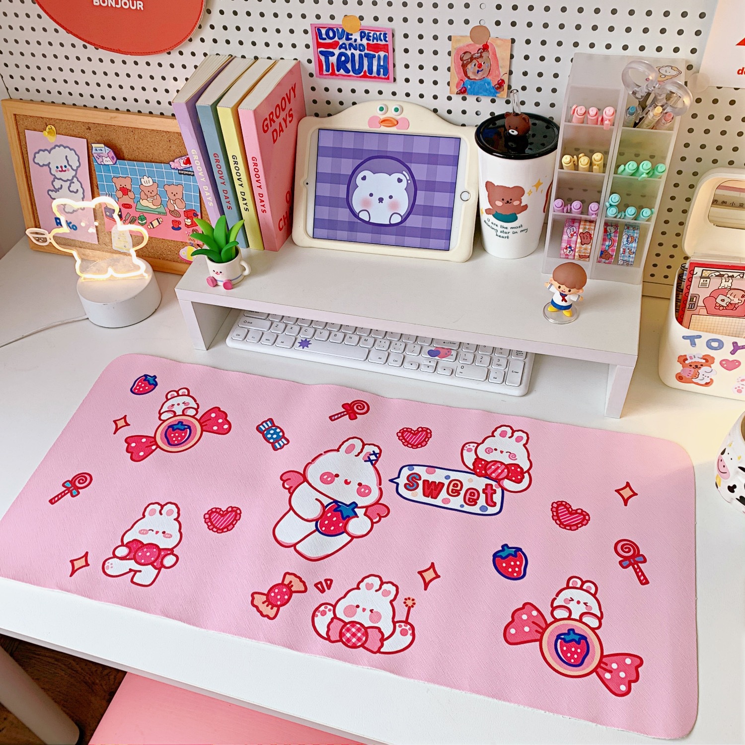 Strawberry RabbitCartoon Soft sprout Bear Rabbit Table mat student dormitory Mouse pad computer Keyboard pad Table mat desk decorate female