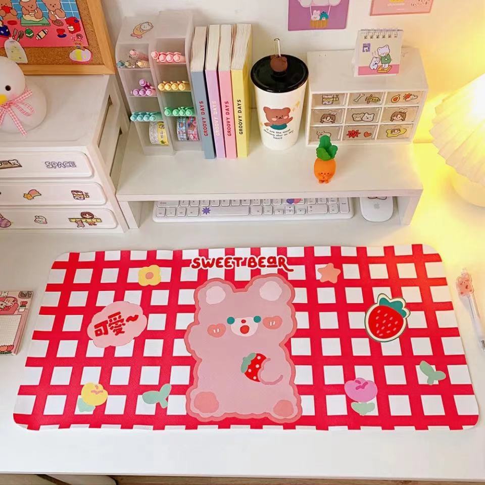3. Red Check BearCartoon Soft sprout Bear Rabbit Table mat student dormitory Mouse pad computer Keyboard pad Table mat desk decorate female