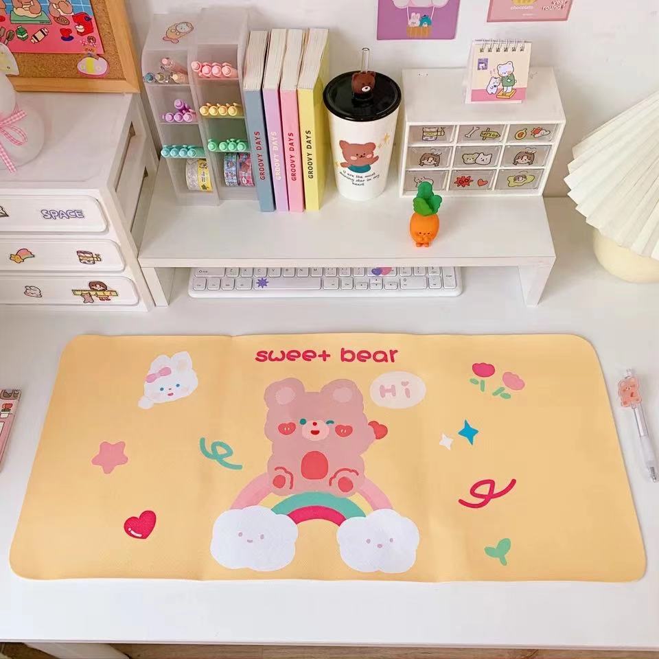 Yellow Rainbow BearCartoon Soft sprout Bear Rabbit Table mat student dormitory Mouse pad computer Keyboard pad Table mat desk decorate female