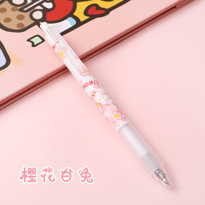 Cherry White RabbitCherry rabbit Roller ball pen Simplicity girl ins Press type Black water pen student examination study to work in an office Press to start 0.5