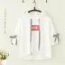 Cao đẳng gió mùa hè thư in áo len trùm đầu năm điểm tay áo tT áo sơ mi sinh viên cô gái Hàn Quốc phiên bản của áo hoodie áo sơ mi Áo len