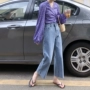 Mùa thu Hàn Quốc phiên bản của rửa cũ retro cao eo là mỏng lỏng hoang dã thẳng jeans chín quần rộng quần chân phụ nữ chân váy bò