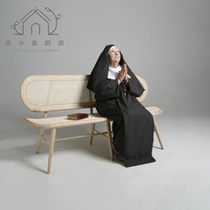 Диван из ротанга 古小鱼 复古实木双人藤椅民宿休闲靠背椅设计师长凳酒店藤编沙发