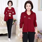 Li Ning phụ nữ trung niên thể thao phù hợp với mẹ mùa xuân và áo khoác mùa thu 40-50 tuổi phụ nữ trung niên áo len ba - Quần áo tập thể hình