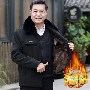 男士中年加绒棉衣冬季加厚翻领外套中老年男装棉服爸爸装羽绒棉袄