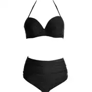 Hàn Quốc gợi cảm bikini đen bikini ngực nhỏ tập hợp thép tấm eo cao che bụng chia áo tắm nữ thiết bị bơi - Bộ đồ bơi hai mảnh
