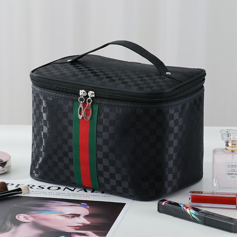 Large Checkered Blackmulti-function Cosmetic Bag female Portable 202021 new pattern Superfire ultra-large capacity product storage box Advanced sense suitcase