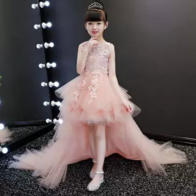 Cô gái công chúa váy trẻ em váy hồng lông mịn sợi đuôi cô gái cô gái sinh viên mô hình trang phục thi đấu - Váy trẻ em