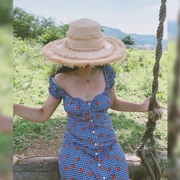 Chen cô gái Úc thích hợp váy retro Pháp v cổ nhẹ trưởng thành gió hoa váy nữ Puff tay áo kỳ nghỉ - Sản phẩm HOT