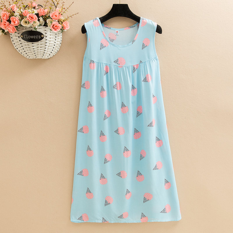 Light Yellowpoplin  Dress mom summer wear Nightdress Medium and long term Big size Fat mm easy robe Middle aged and elderly leisure wear vest