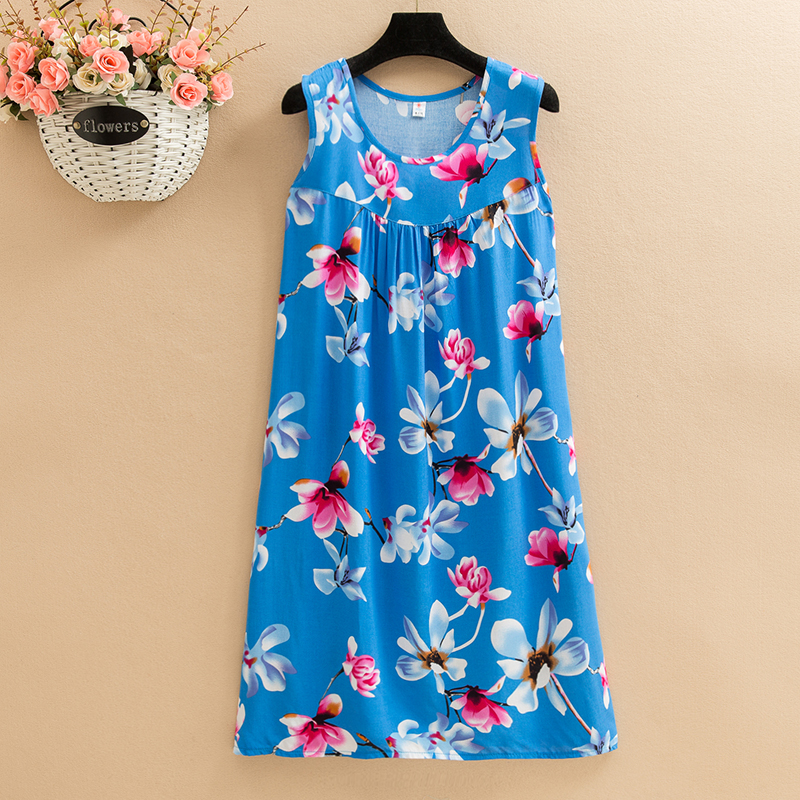 Champagnepoplin  Dress mom summer wear Nightdress Medium and long term Big size Fat mm easy robe Middle aged and elderly leisure wear vest