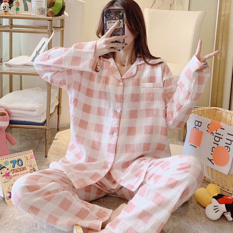 Spring and summer thin pajamas and home wear for postpartum women, double-layer pure cotton gauze postpartum wear for July