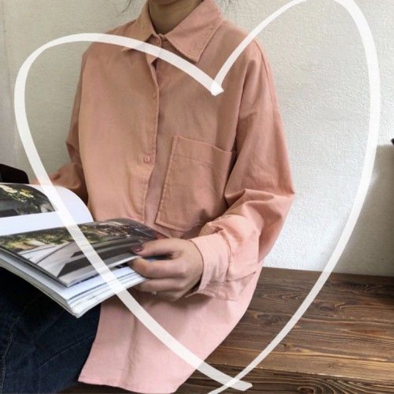 PinkSuperfire shirt schoolgirl Korean version easy Versatile Harajuku bf Long sleeve lattice jacket loose coat thin