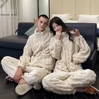 Демисезонная пижама для влюбленных, коралловое бархатное милое термобелье для школьников, утепленный фланелевый комплект подходит для мужчин и женщин, в корейском стиле