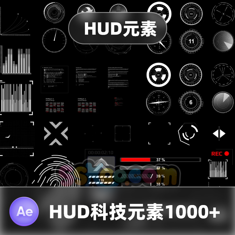 科技感UI界面仪表盘后台HUD科幻图形动画包AE模板视频设计素材