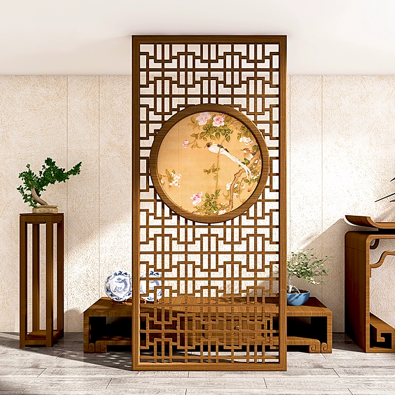 Màn hình tùy chỉnh 
            lối vào phòng khách lối vào phòng khách mới phong cách Trung Quốc bằng gỗ nguyên khối mô hình quả óc chó rỗng lối vào chặn cửa màn hình ghế văn phòng vách ngăn inox 