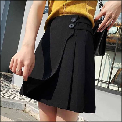 百褶裙带安全裤半身裙女春夏2021新款韩版高腰显瘦A字胖大码短裙