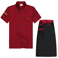 Бордовая юбка в складку, фартук, короткий рукав