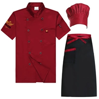 Бордовая юбка в складку, фартук, короткий рукав