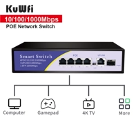 KuWFi 48V Network POE Switch Gigabit 1000Mbps 6Ports Etherne