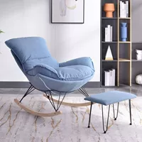 Синий бархатный (высококачественный) качающий кресло+нога