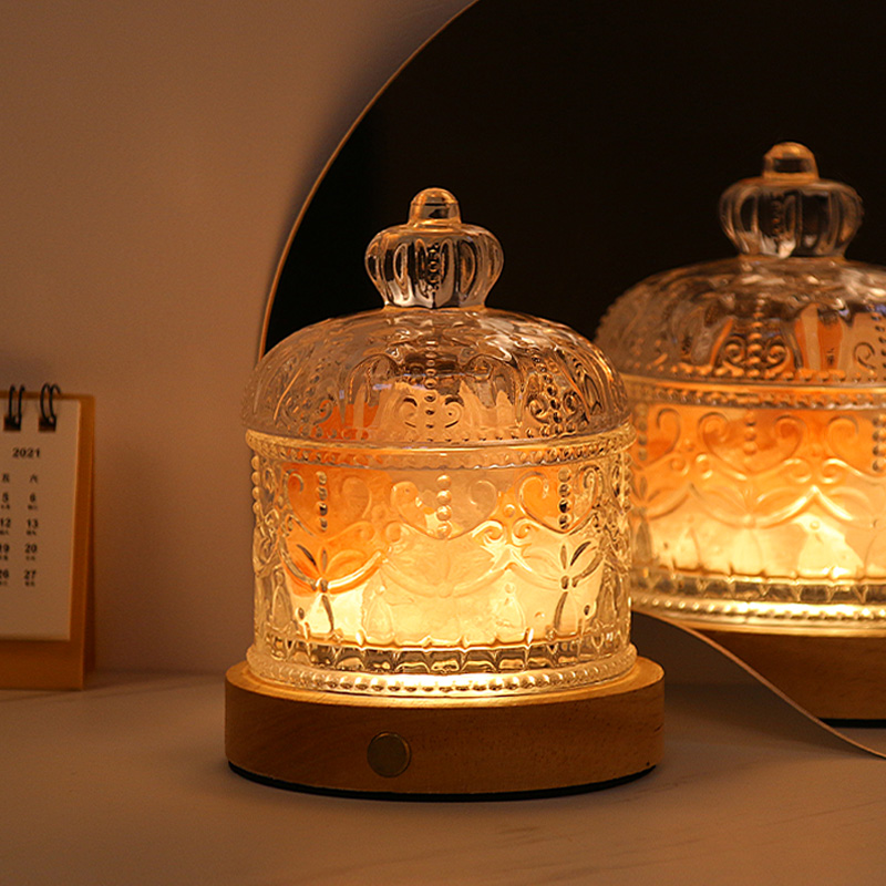 無火アロマディフューザーストーンクリスタルホームベッドルーム寮女の子長期充電夜の光の香りの装飾品容器