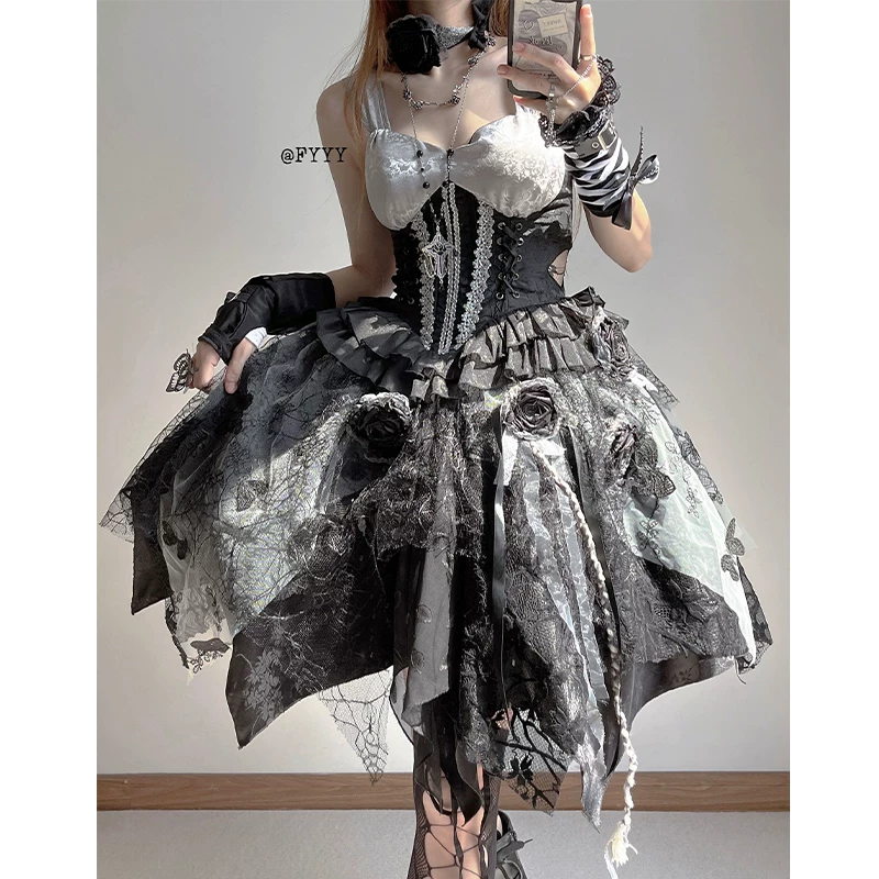 Оригинальный дизайн Tuxue Meow клетка священник готическая Лолита тёмная юбка-платье с ярджа