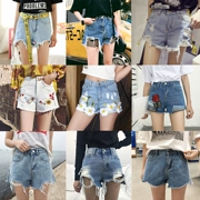 Eo cao quần short denim nữ mùa hè ăn mặc chất béo mm200 kg cộng với phân bón xl lỏng mỏng rộng chân quần một từ nóng quần thủy triều